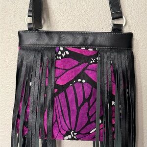 Pineda Covalin Vibrant Purple and Black Crossbody Fringe Bag
